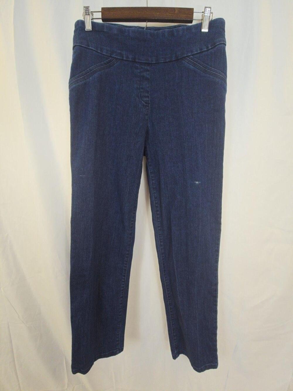 Kim Rogers Jeans Womens 12 Blue Dark Wash Straight Pull On Stretch Denim Pants